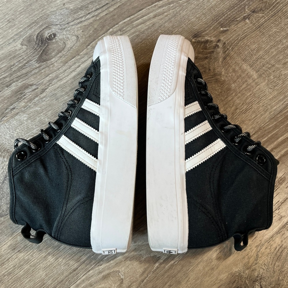 Adidas Nizza Platform Mid Black White Canvas Sneakers FY2783 Womens 6.5